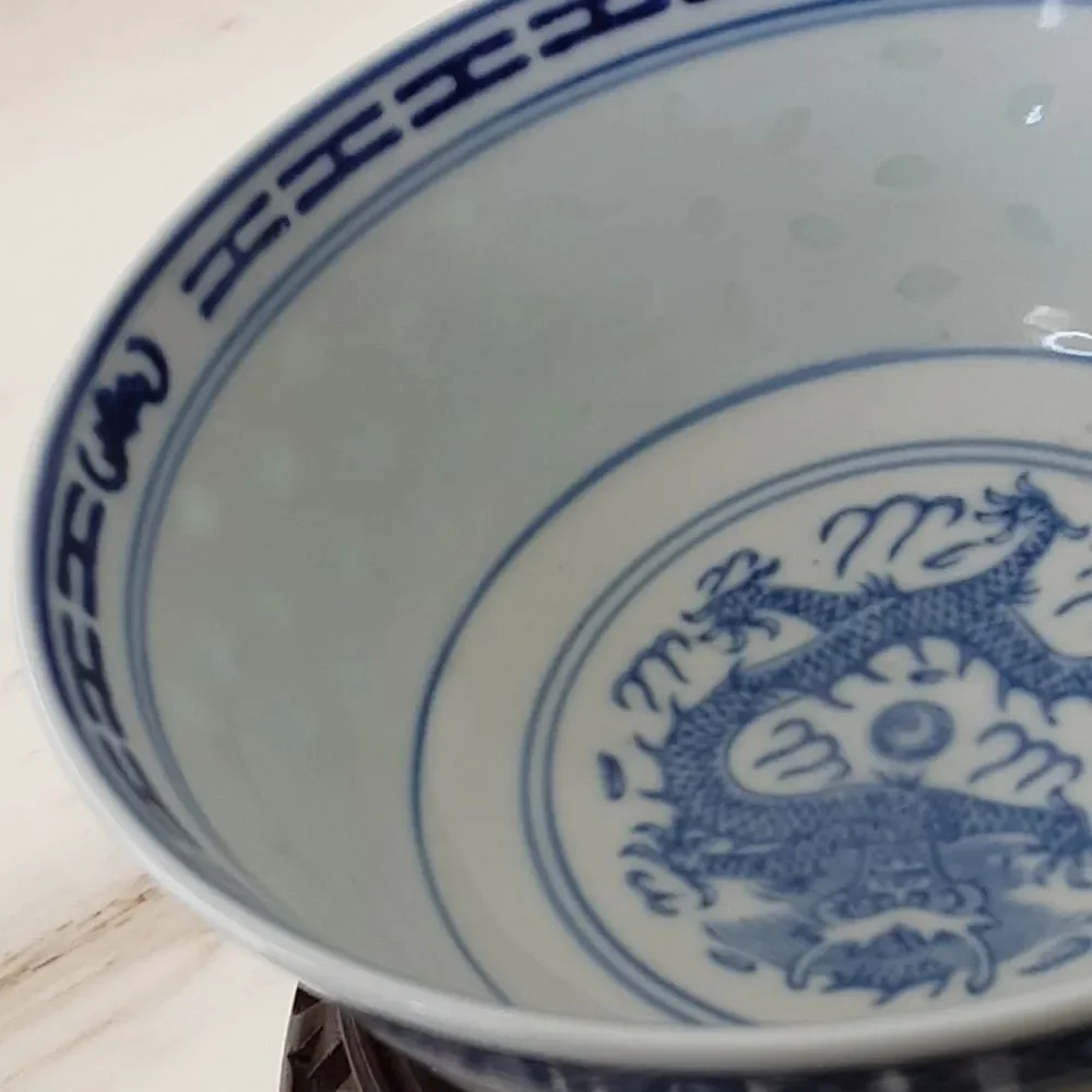 JINGDEZHEN DRAGON RICE BOWL BLUE/WHITE PORCELAIN 4.5